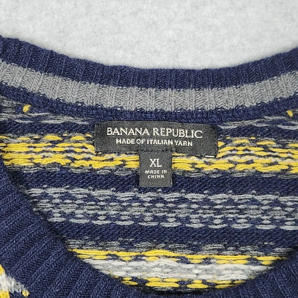 Banana Republic Sweater XL Blue Fair Isle Crew Knit Italian‎ Yarn Pullover Cozy